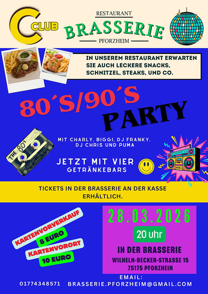 Flyer: Feiern Sie mit uns die 80er und 90er Jahre